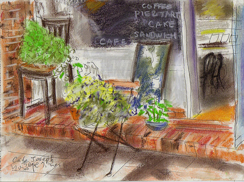 Cafe Joseph / soft pastels Urban Sketchers