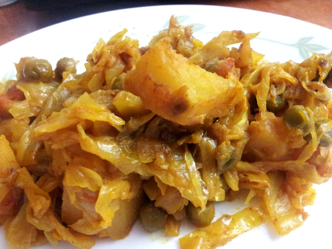 Cabbage Curry (with shrimp or fish head) Traditional Indian cuisine