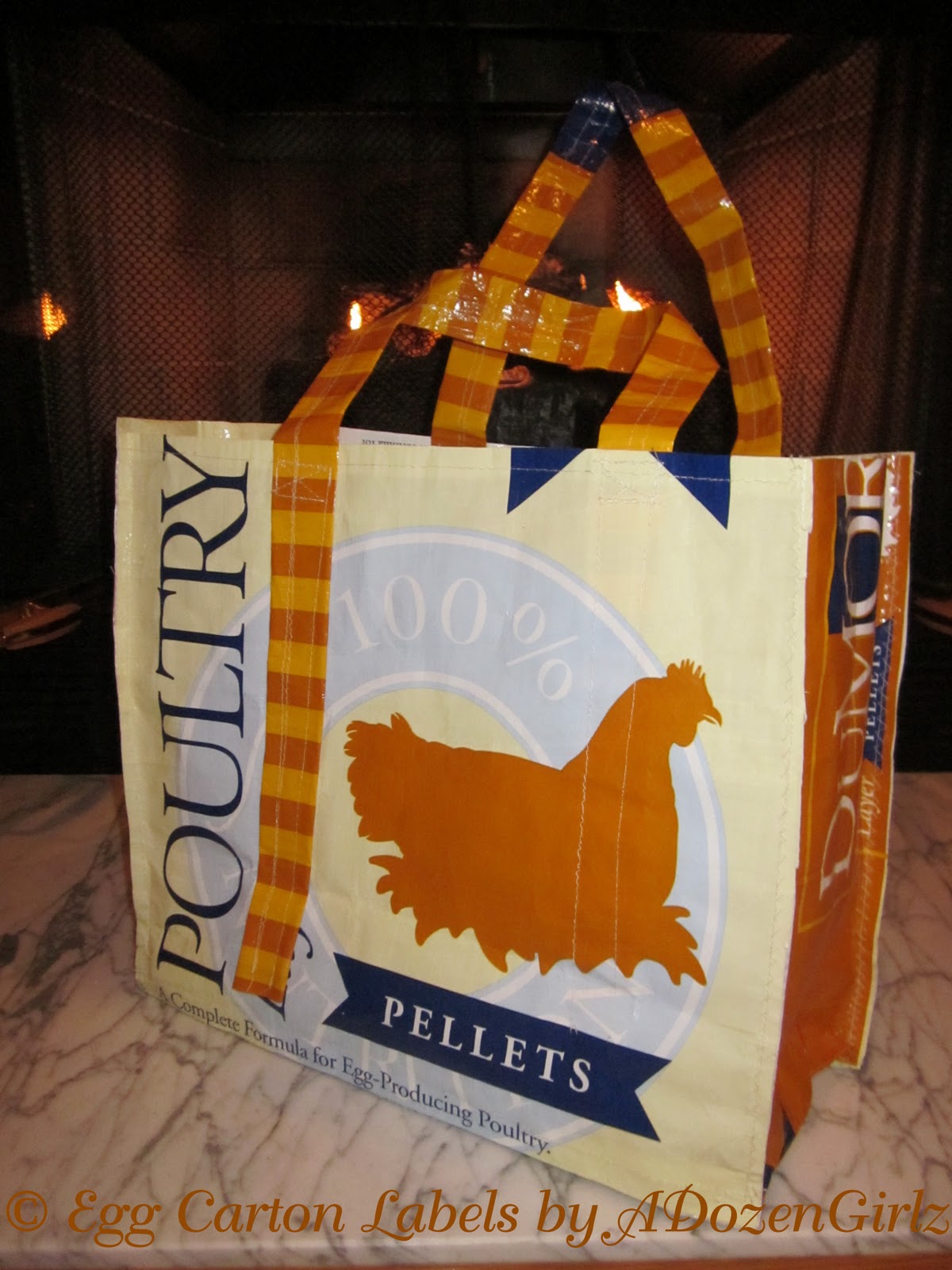 Pretty feed bag tote with canvas handles ,