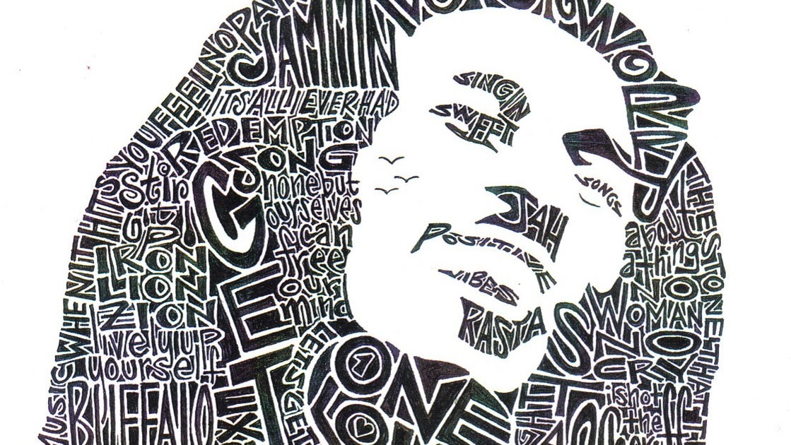 Retratos de Jimi Hendrix y Bob Marley en letras | La Guarida Geek