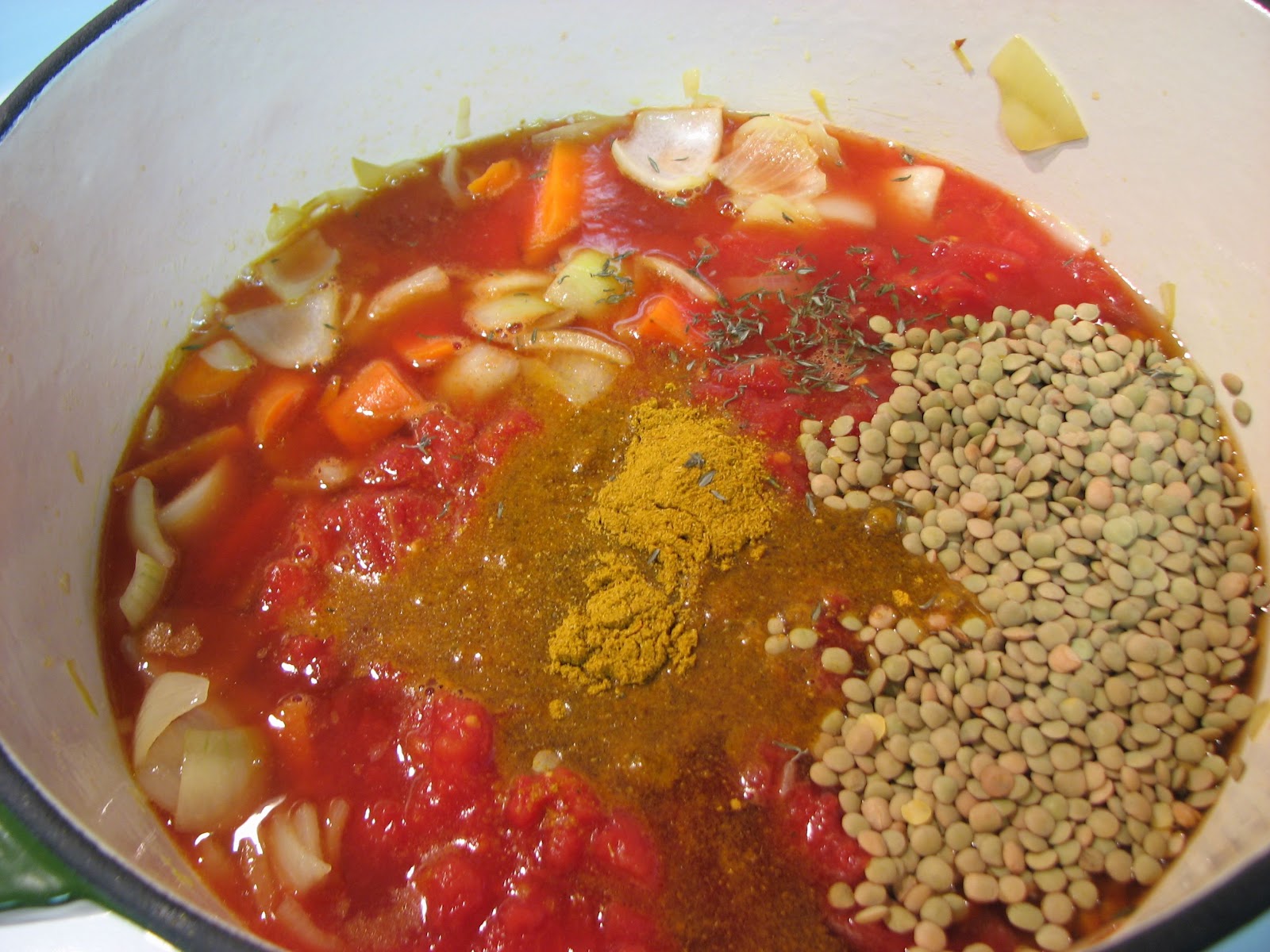 Delectably Mine Stewed Lentils and Tomatoes