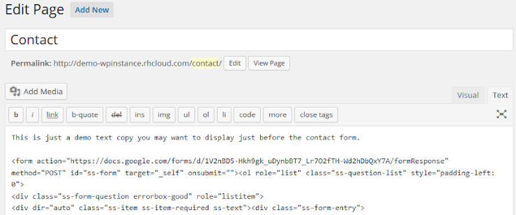 Form code within post editor