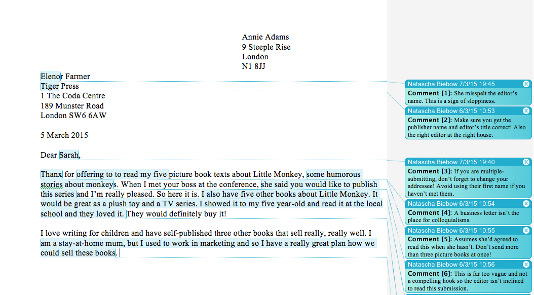 cover letter short story