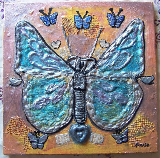 Mixed Media Painting and Collage: Fly with me - Big Butterfly - by Fathia Nasr