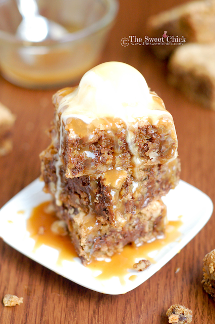 Biscoff Bourbon Chocolate Chip Blondies by The Sweet Chick