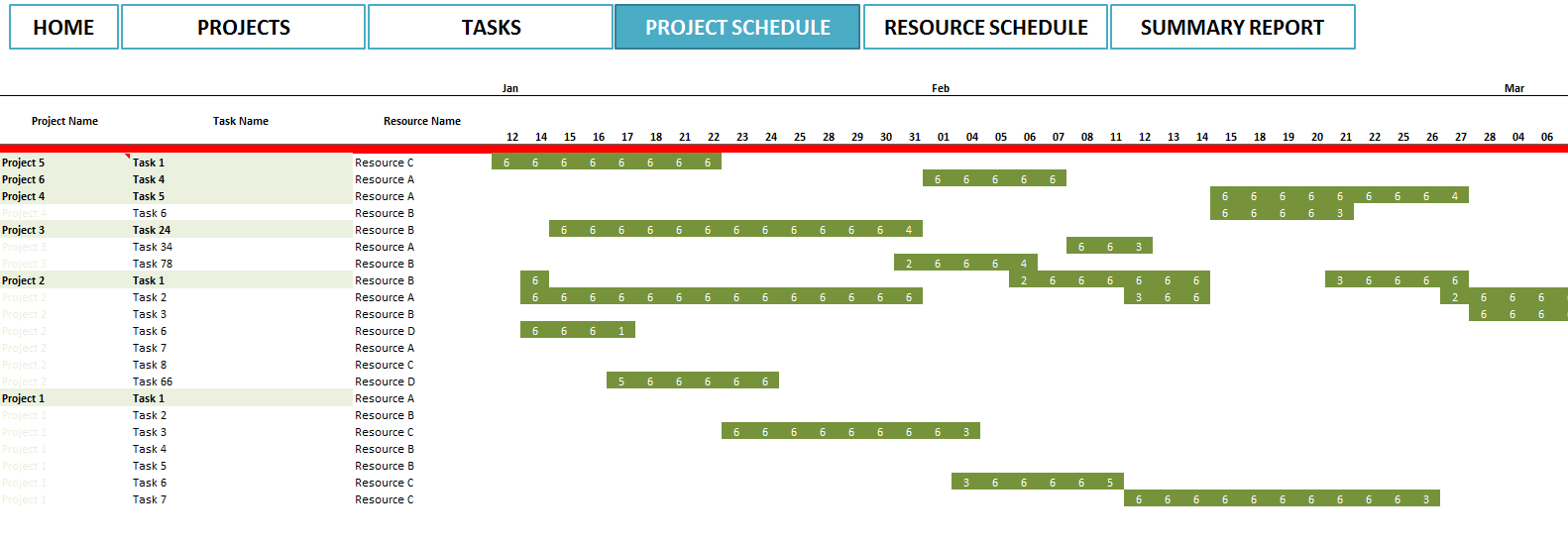 Project Calendar Template Xls