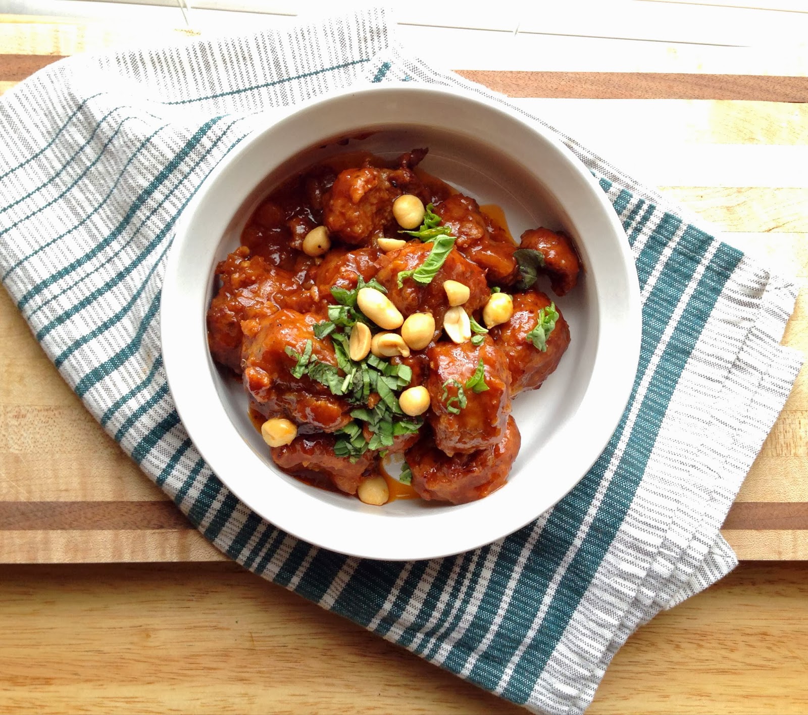 Natural Sugar Apricot BBQ Meatballs with Basil & Peanuts