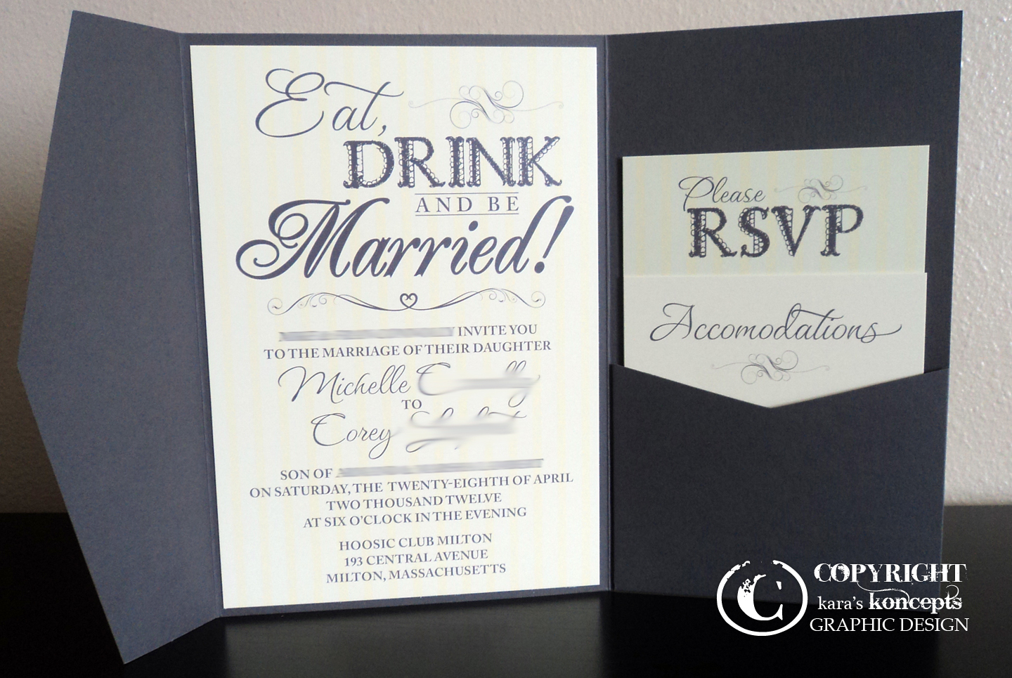 kara's koncepts graphic design custom wedding invitations %C2%A9Michelle+Pocket+Invite kara's koncepts graphic design custom wedding invitations,Eat Drink And Be Married Wedding Invitations