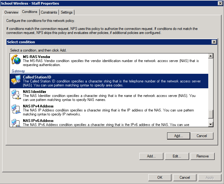 Microsoft NPS as a RADIUS Server for WiFi Networks SSID Filtering