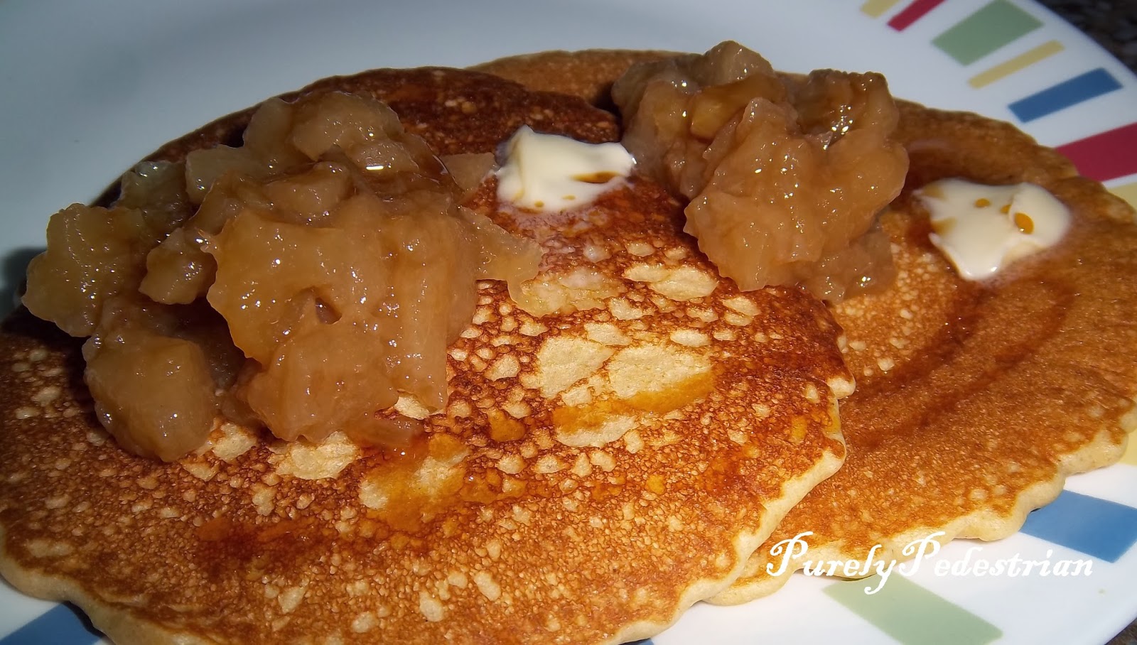 Purely Pedestrian Whole Wheat Pancakes with apple compote