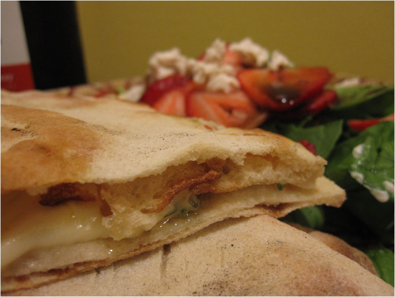 Edible biology Tomato soup, grilled cheese pita, and spinach salad