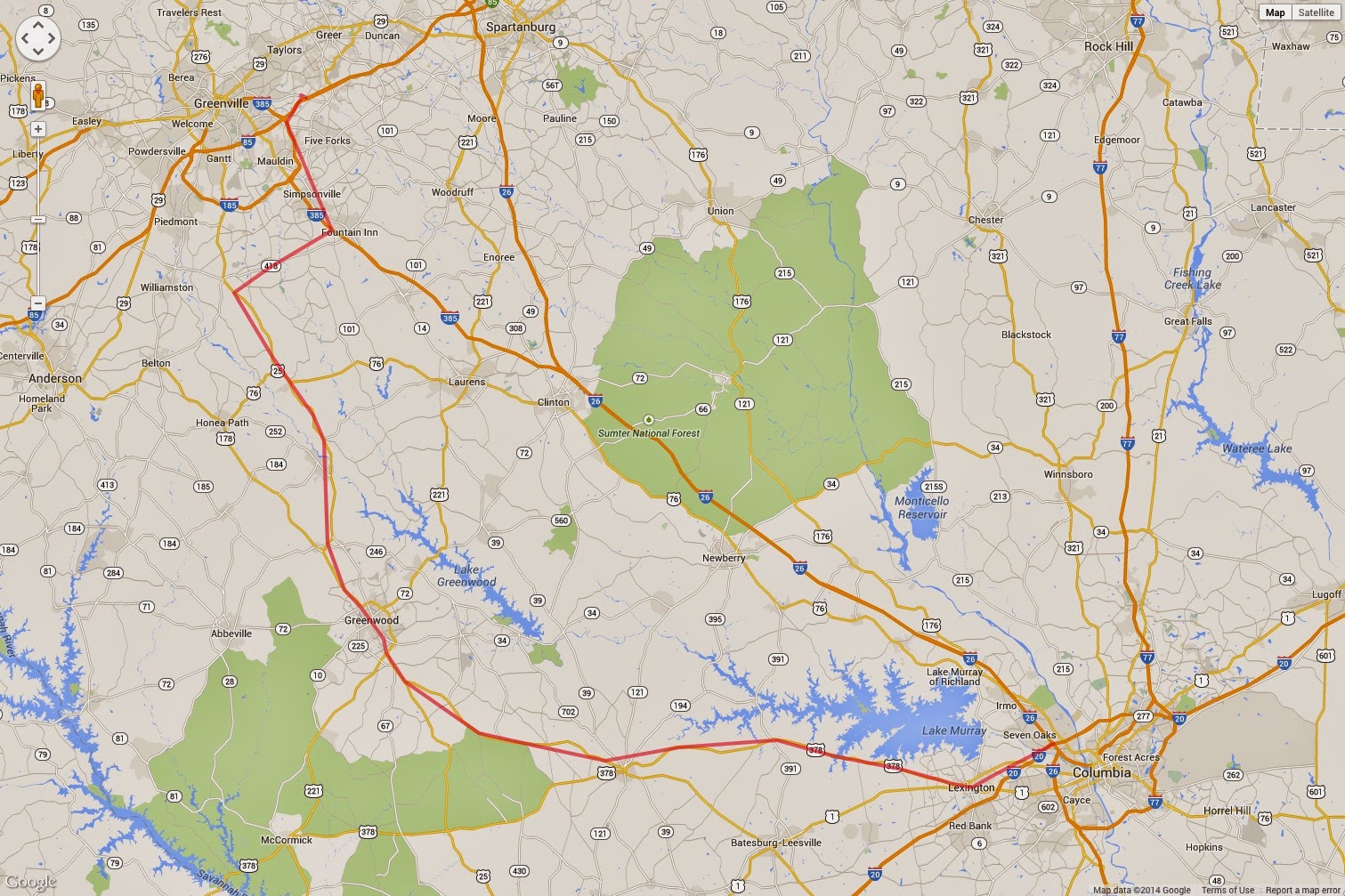 Andrea and Guido Across the U.S., Day 20 Greenville (SC) to Columbia