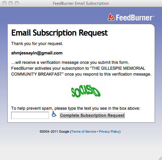 The Gillespie Senter Memorial Community Breakfast Frequently