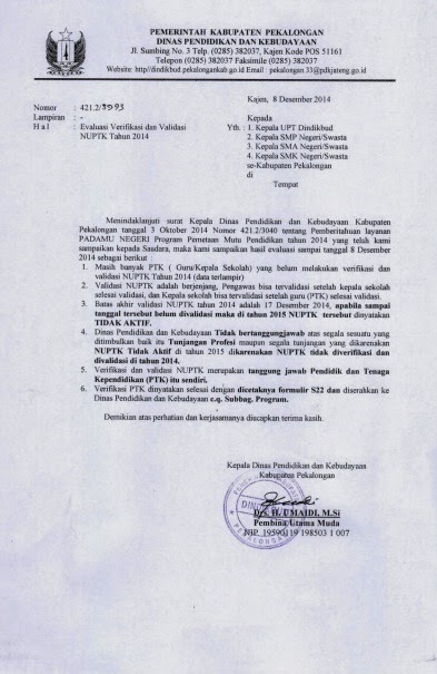 OP2TG OP2TG Petungkriyono Surat Resmi Evaluasi Verval NUPTK Tahun OP2TG OP2TG Petungkriyono Surat Resmi Evaluasi Verval NUPTK Tahun