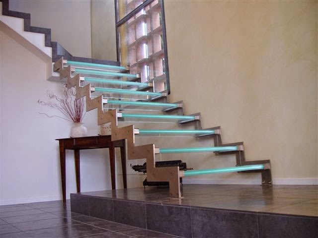 glass staircase panels with LED lighting