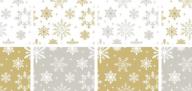 シルバーとゴールドの雪の結晶をデザインしたシンプルなクリスマスパターンのセット