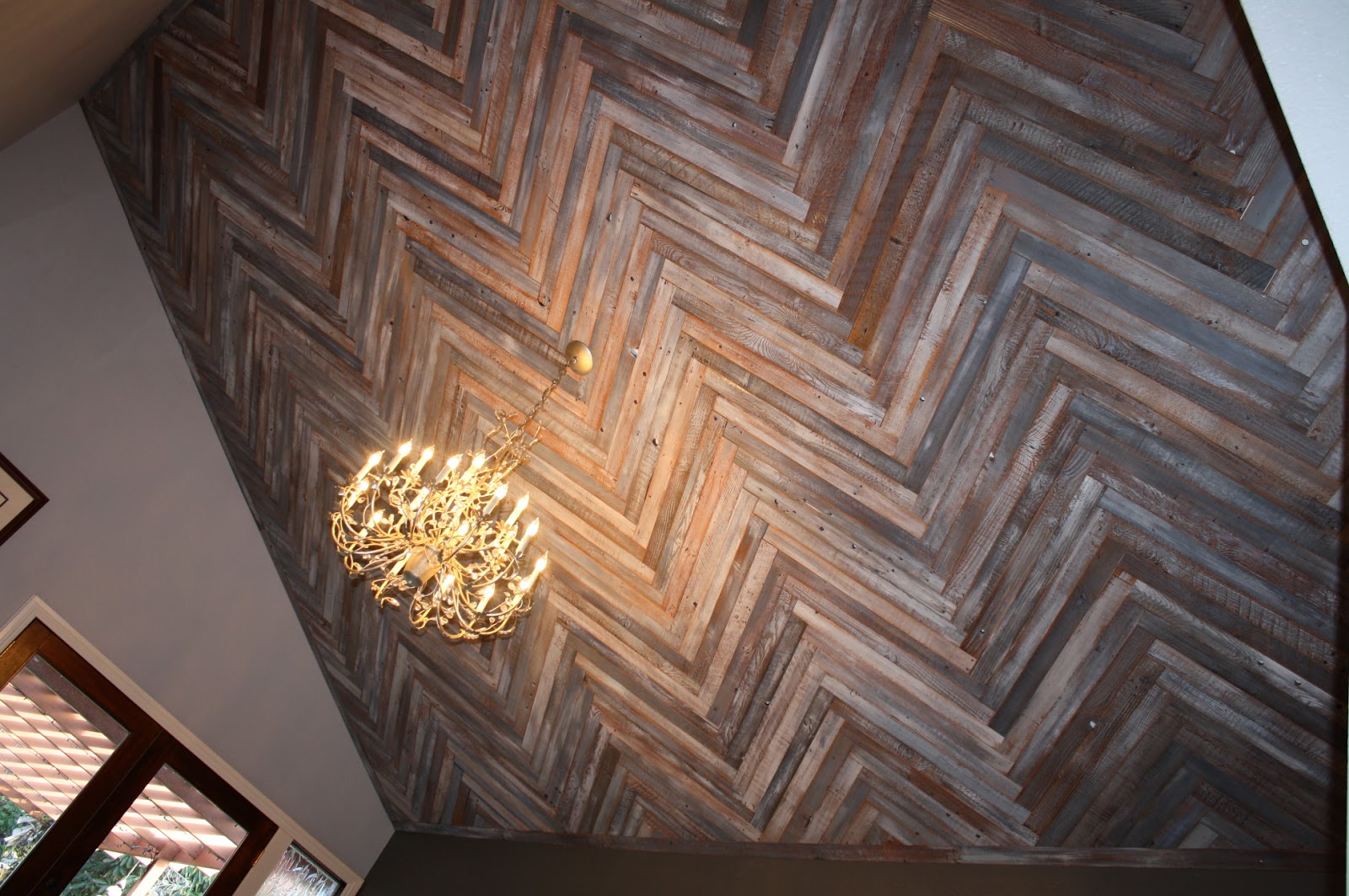 MakeMePrettyAgain Reclaimed Wood Herringbone Pattern Ceiling Project!!!!