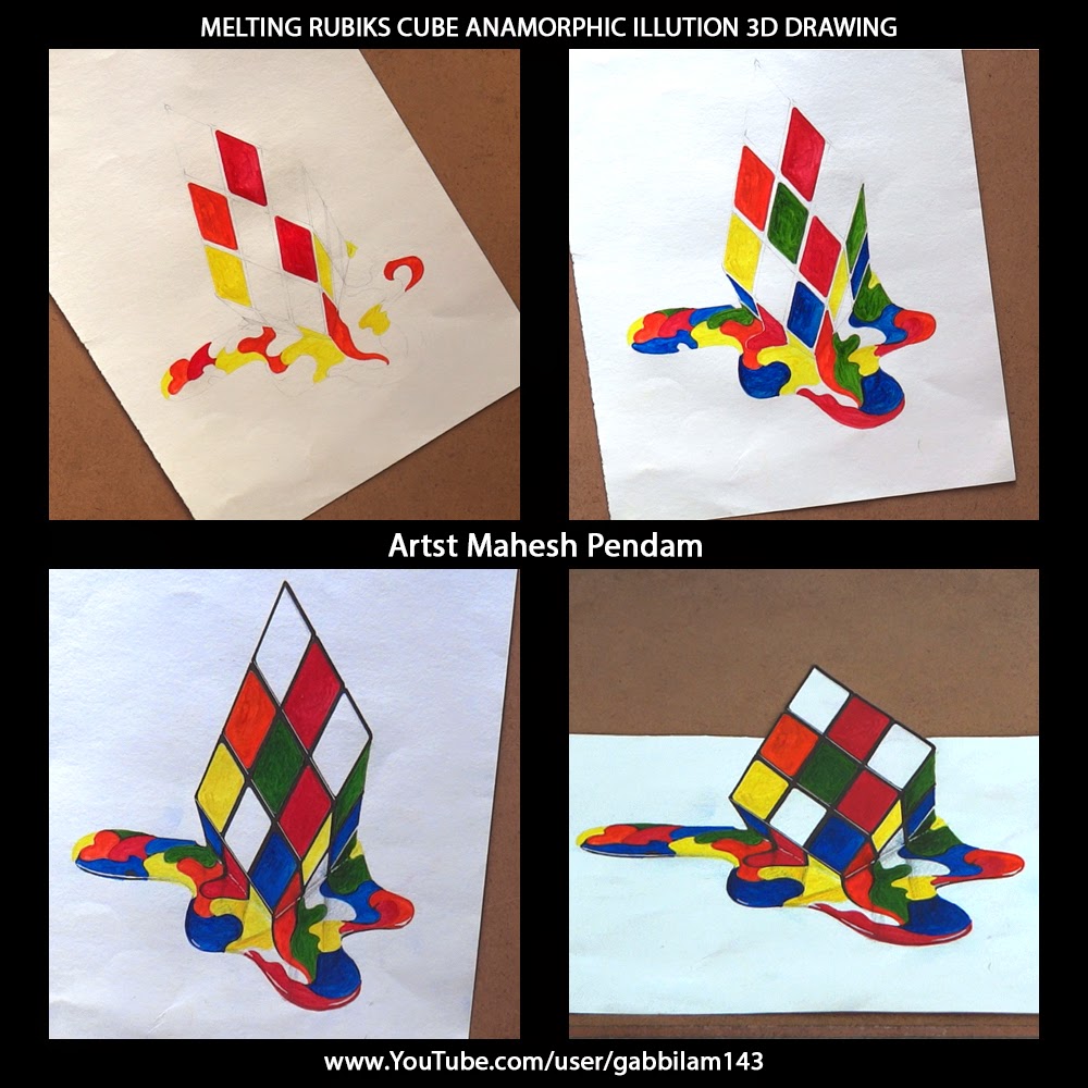 Mahesh Pendam Anamorphic Illusion Melting Rubik S Cube 3d