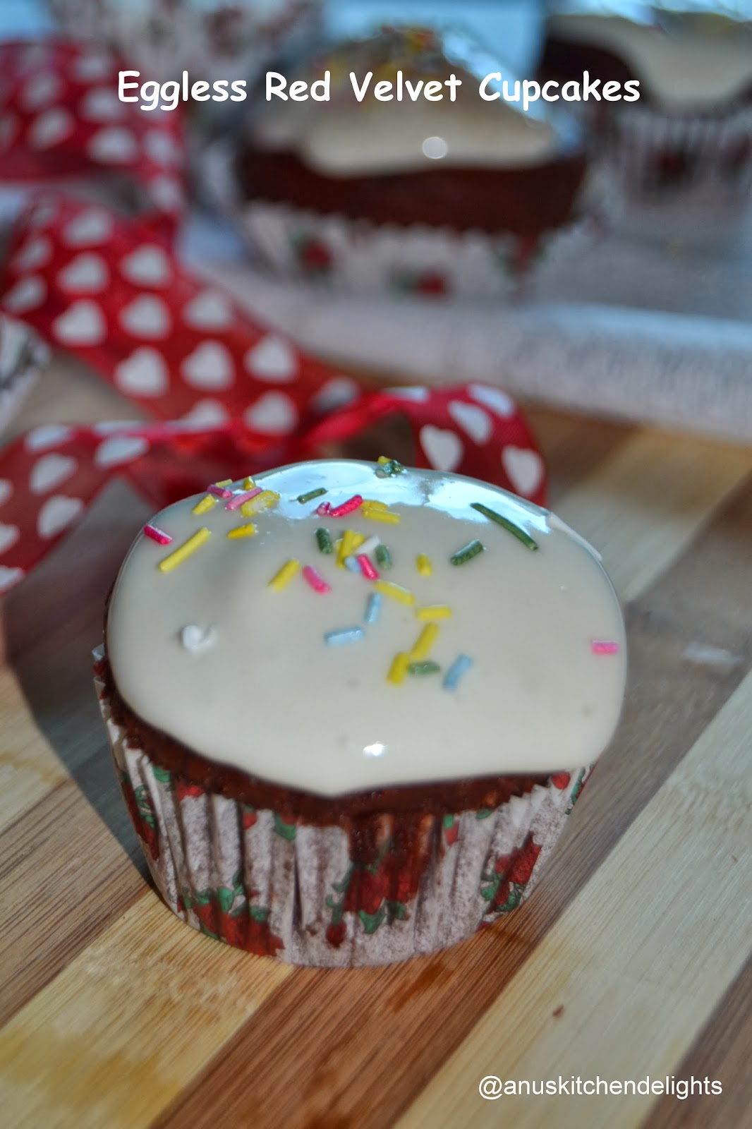Eggless Red Velvet Cupcakes with Cream cheese frosting