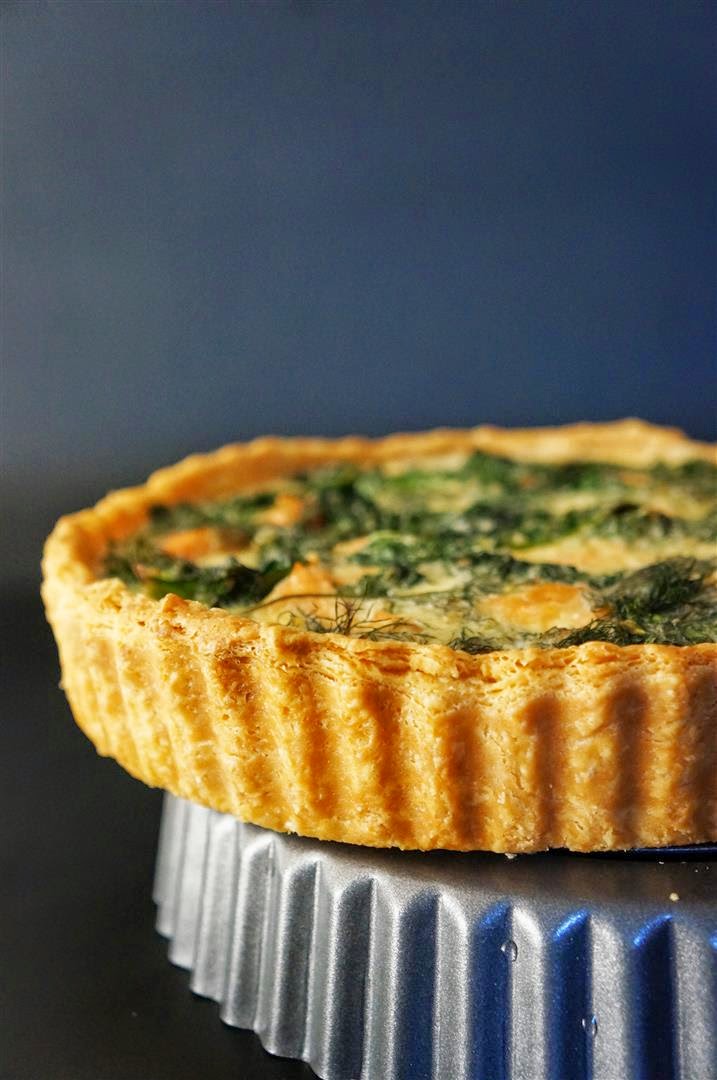 Smoked Salmon, Kale and Dill Quiche with Sour Cream Shortcrust