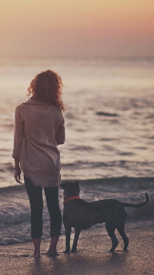   Girl and Dog Seaside   Android Best Wallpaper