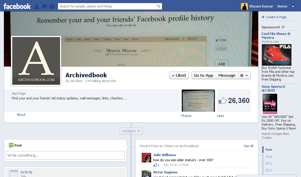 Find Old Facebook Status and Wall Posts Techno2know