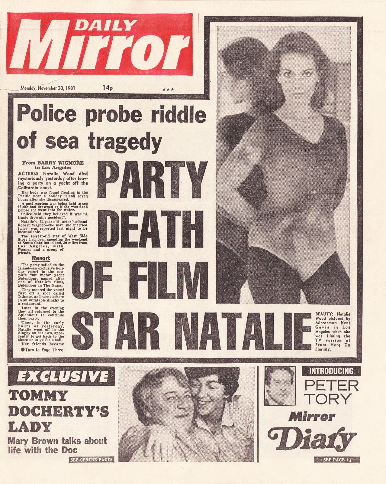 Hold The Front Page Film Star Natalie Wood Drowns