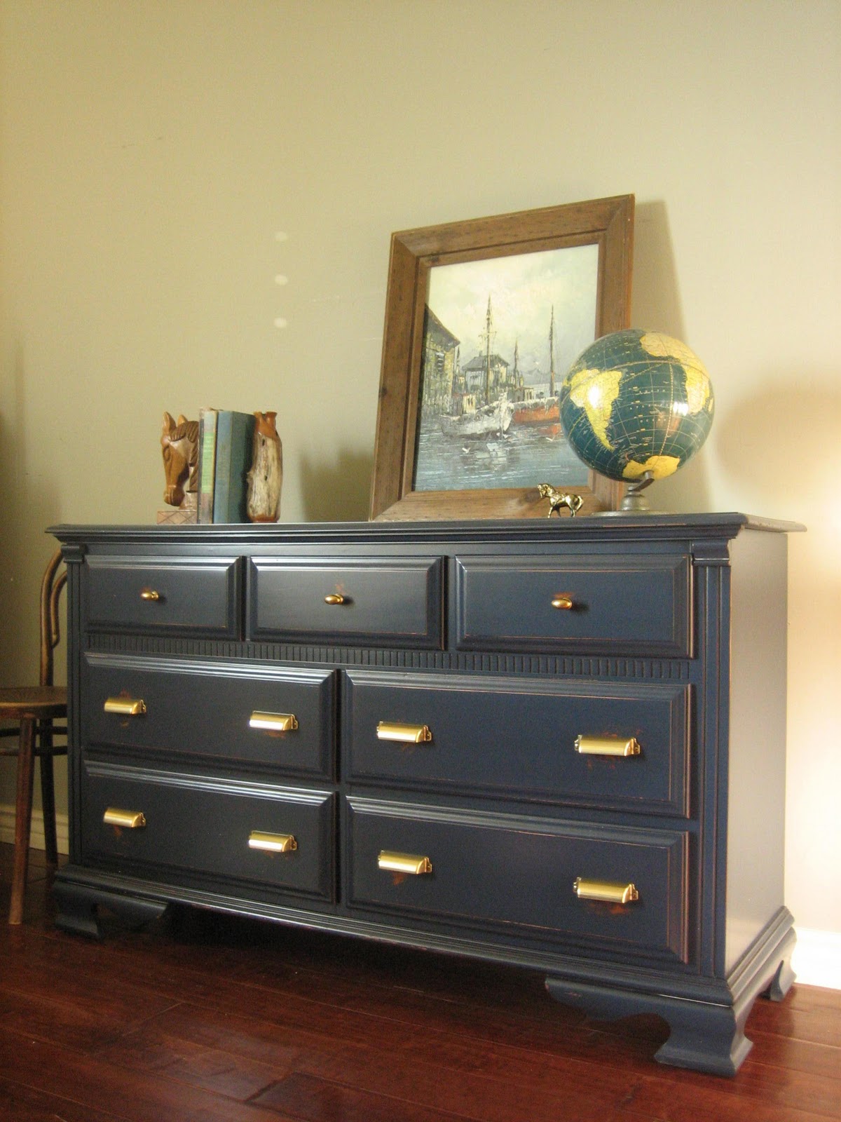 European Paint Finishes Navy & Brass Dresser