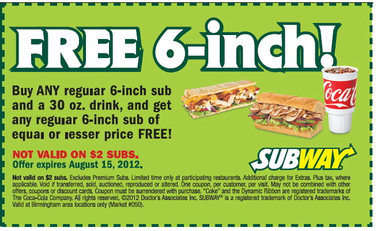 Subway menu coupons