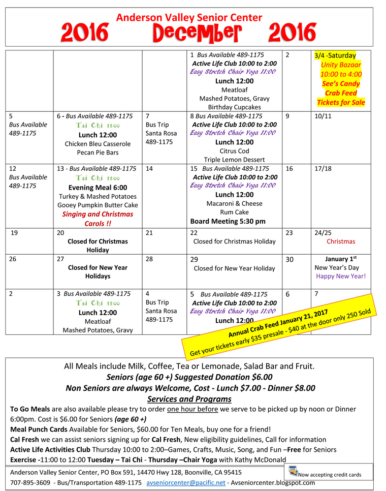 Anderson Valley Senior Center 6th Annual Crab Feed