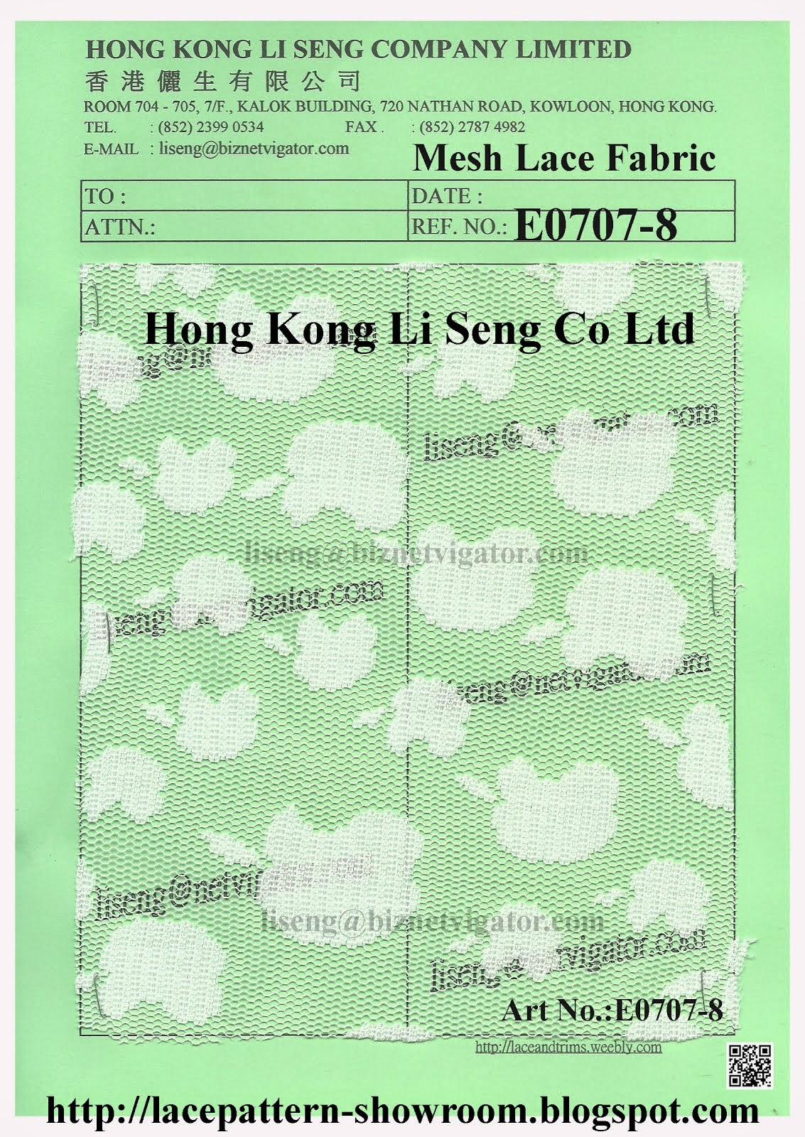 Mesh Lace Fabric Factory Wholesaler and Supplier - " Hong Kong Li Seng Co Ltd "