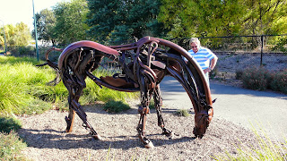 Horse metal sculpture made from farm metal and or tools