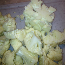 cut cauliflower and fibrous core