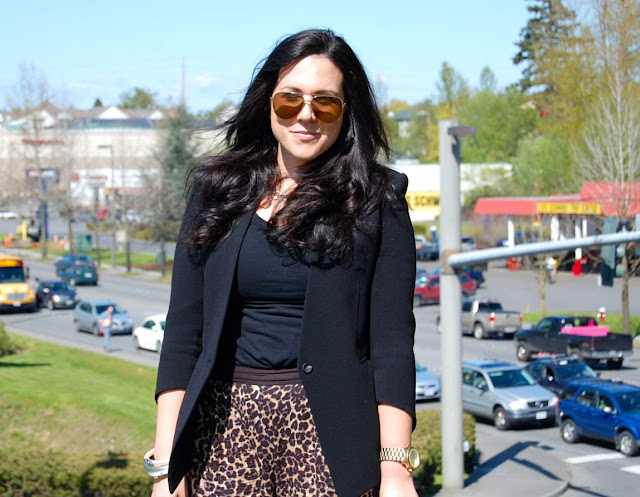 Leopard harem pants, Helmut Lang Cusp blazer, Gap clutch and Prabal Gurung for Target cage heels.