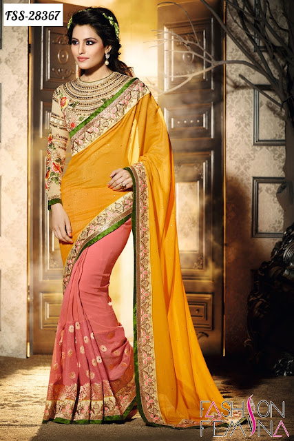 yellow and pink designer saree