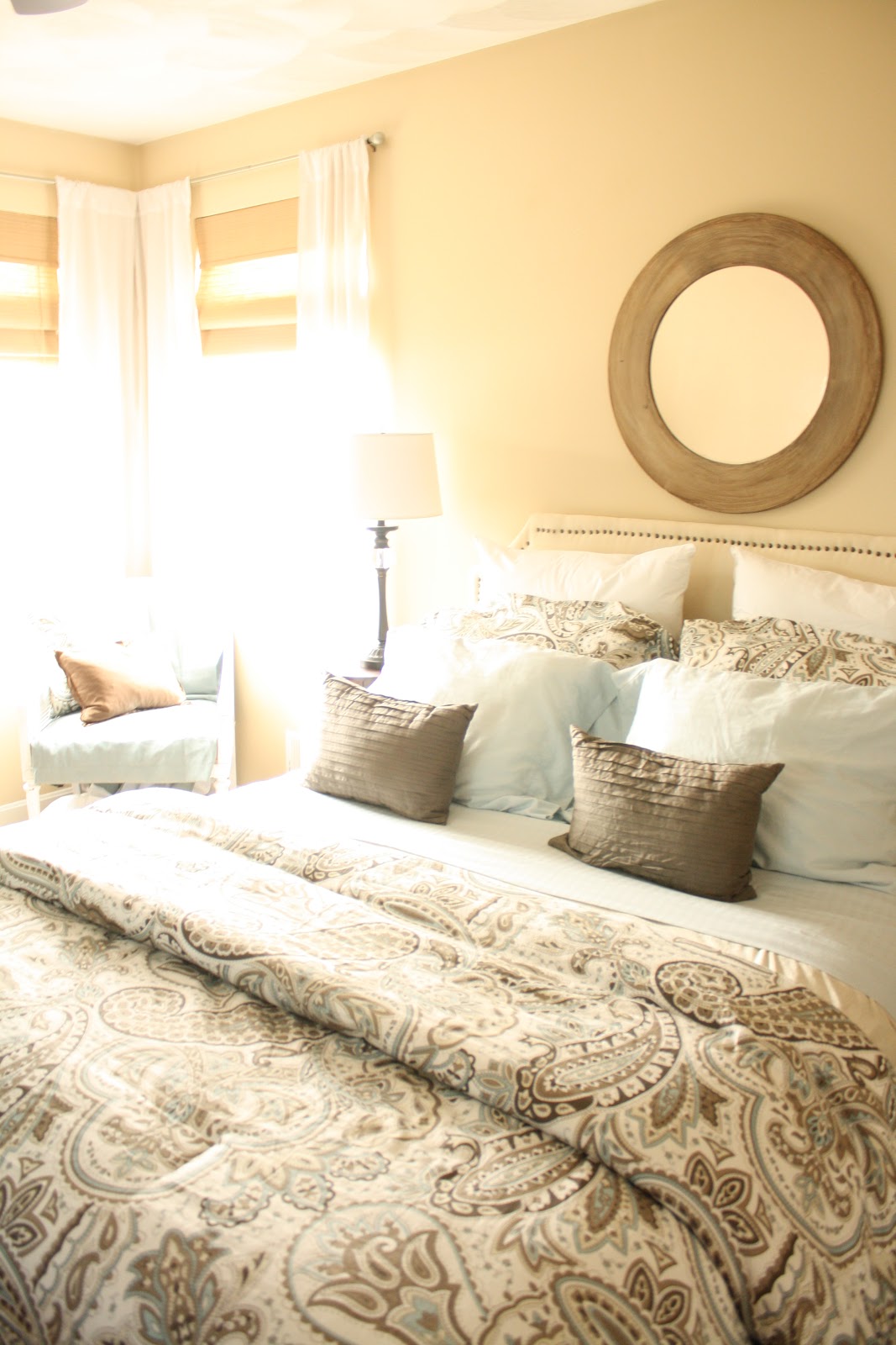 Master Bedroom Updates Spray Painted and Glazed Mirror Made by Carli