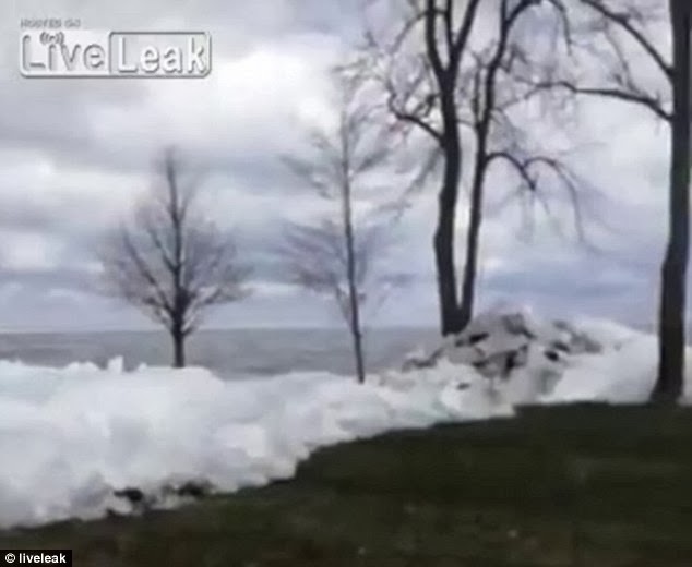Creepy: Darla Johnson uploaded this footage of a sheet of ice rising out of Milles Lacs Lake towards her home in Izatys Resort, Minnesota Creepy: Darla Johnson uploaded this footage of a sheet of ice rising out of Milles Lacs Lake towards her home in Izatys Resort, Minnesota