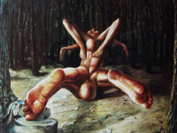 Ludwig Drahosch pinturas nudez surreal corpos unidos multiplos dominação fetiche sexo