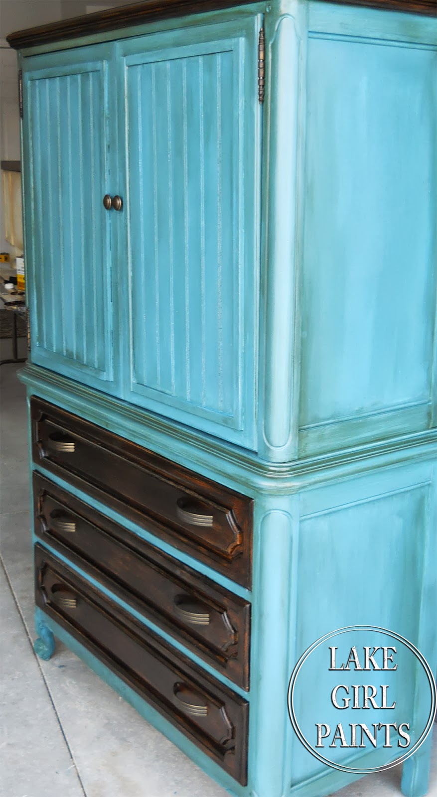 Lake Girl Paints Old Entertainment Center gets Beadboard Trendy Makeover