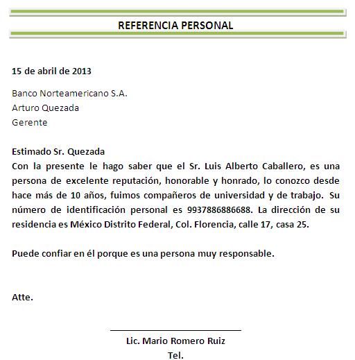 ejemplos de cartas de referencia personales