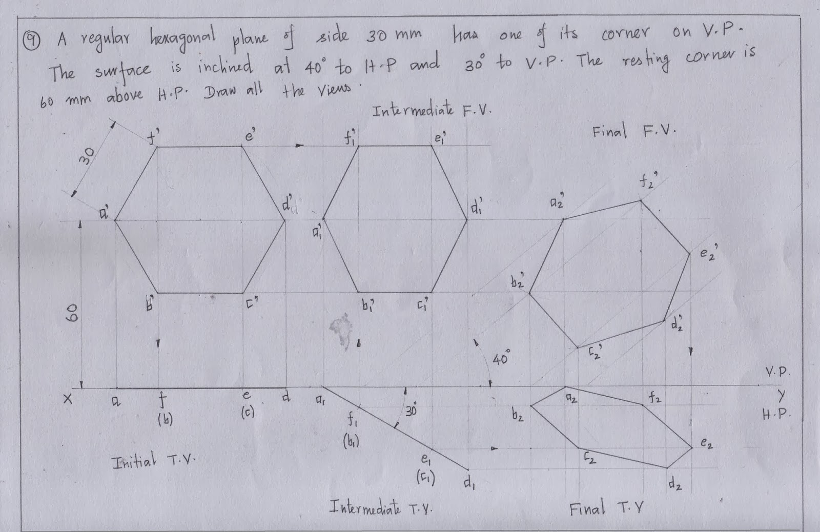engineering graphics for engineers projection of planes plane inclined to both HP and VP
