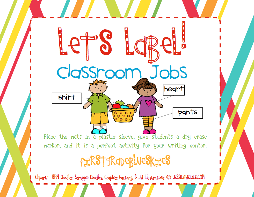 Label It Classroom Jobs First Grade Blue Skies