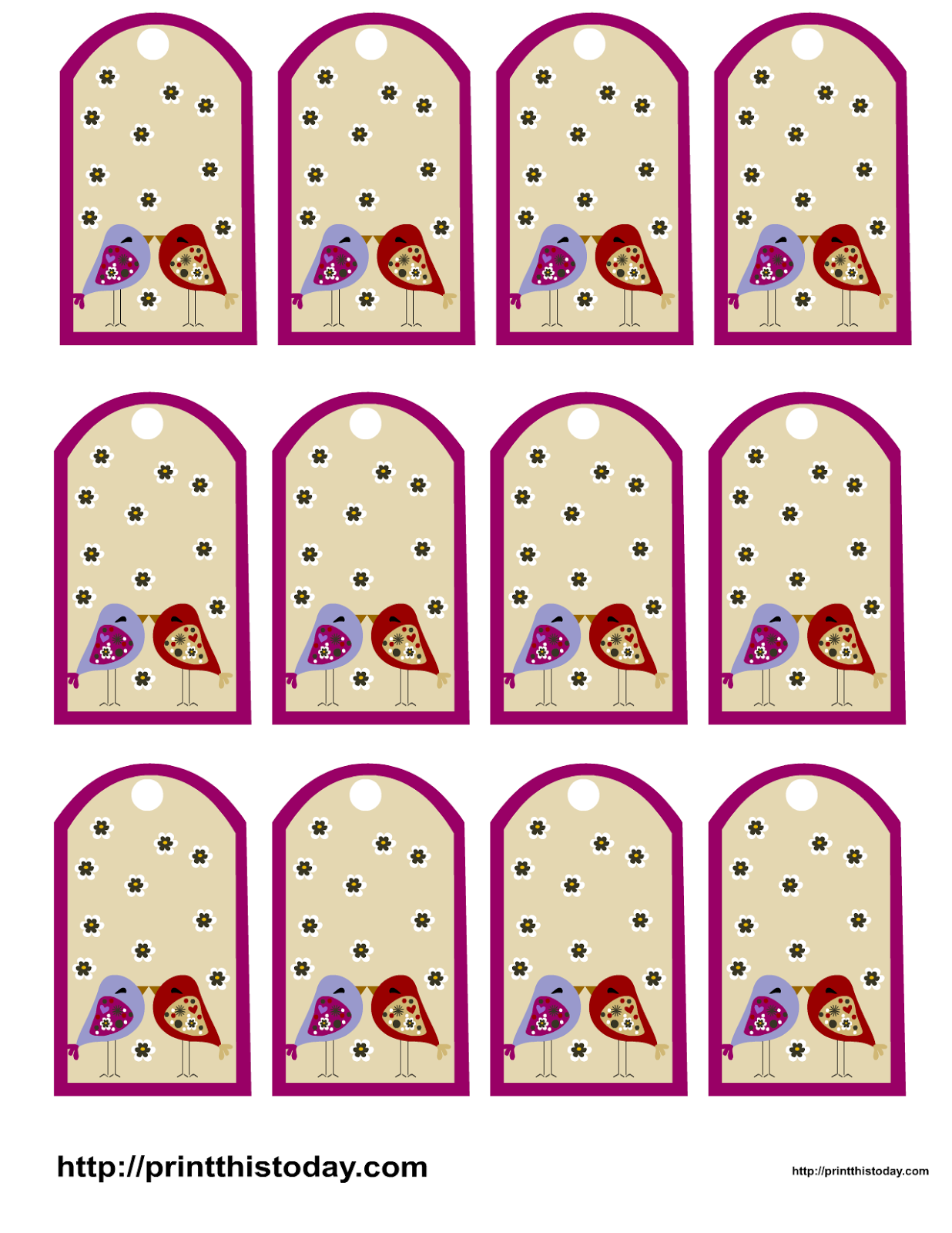 Pajaritos amorosos para Imprimir Gratis. San Valentín. Etiquetas para imprimir gratis.