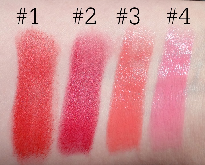 Memebox X Pony Blossom Lipstick Collection: Shades #01 Rose Garden, #02 Spring Romance, #03 Orange Dahila, and #04 Blooming Love swatch swatches