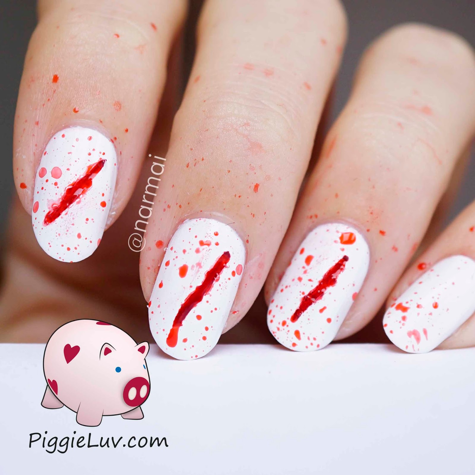 PiggieLuv Bloody scratches nail art for Halloween