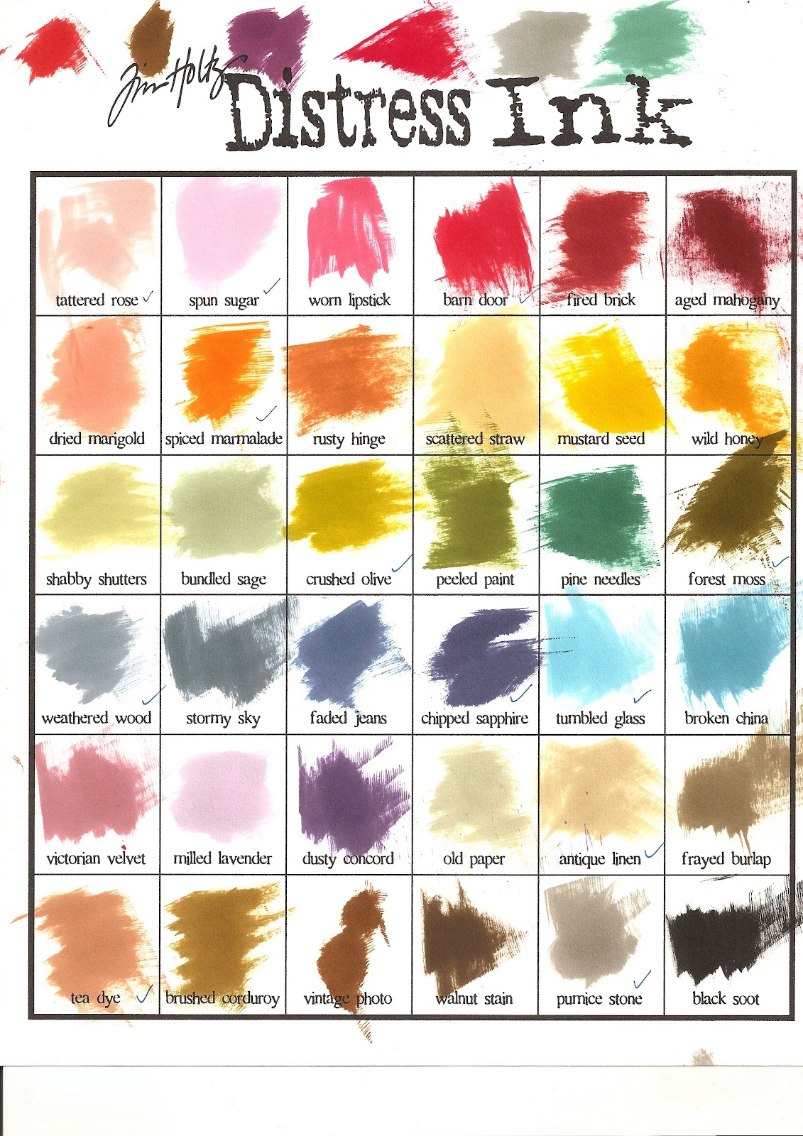 Ink Colour Chart