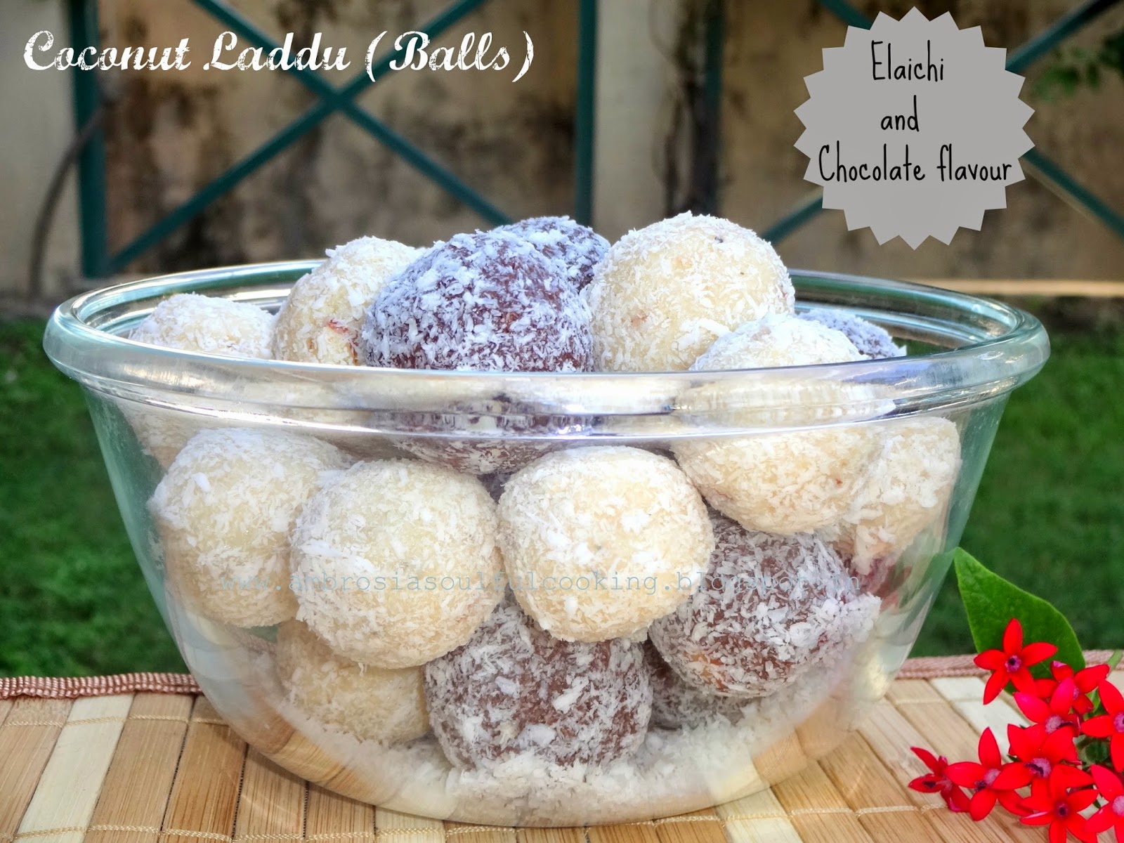 coconut laddu | coconut balls - cardamom and chocolate flavour