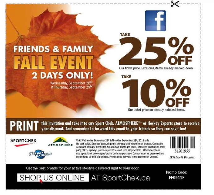 Angie's Unbeatable Sales/Discounts Sport Chek Coupon / 2 Days only