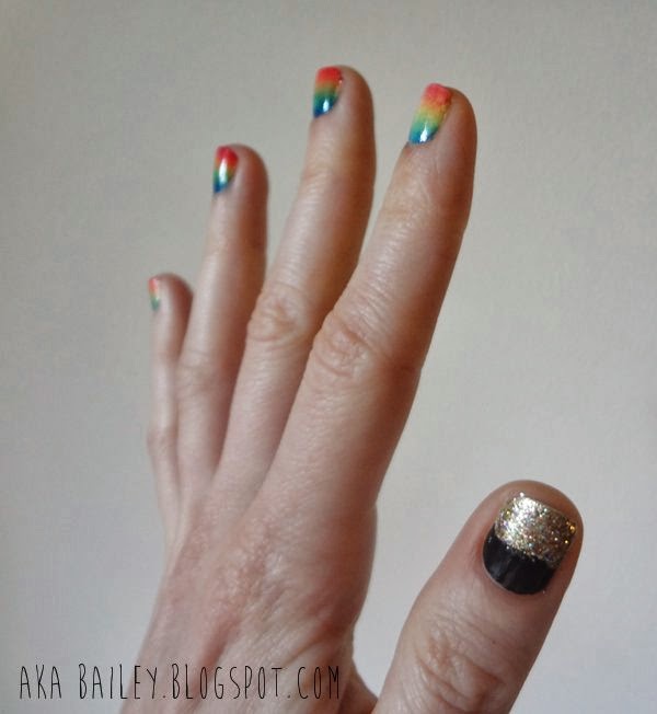 St. Patrick's Day nails, rainbow with a pot of gold