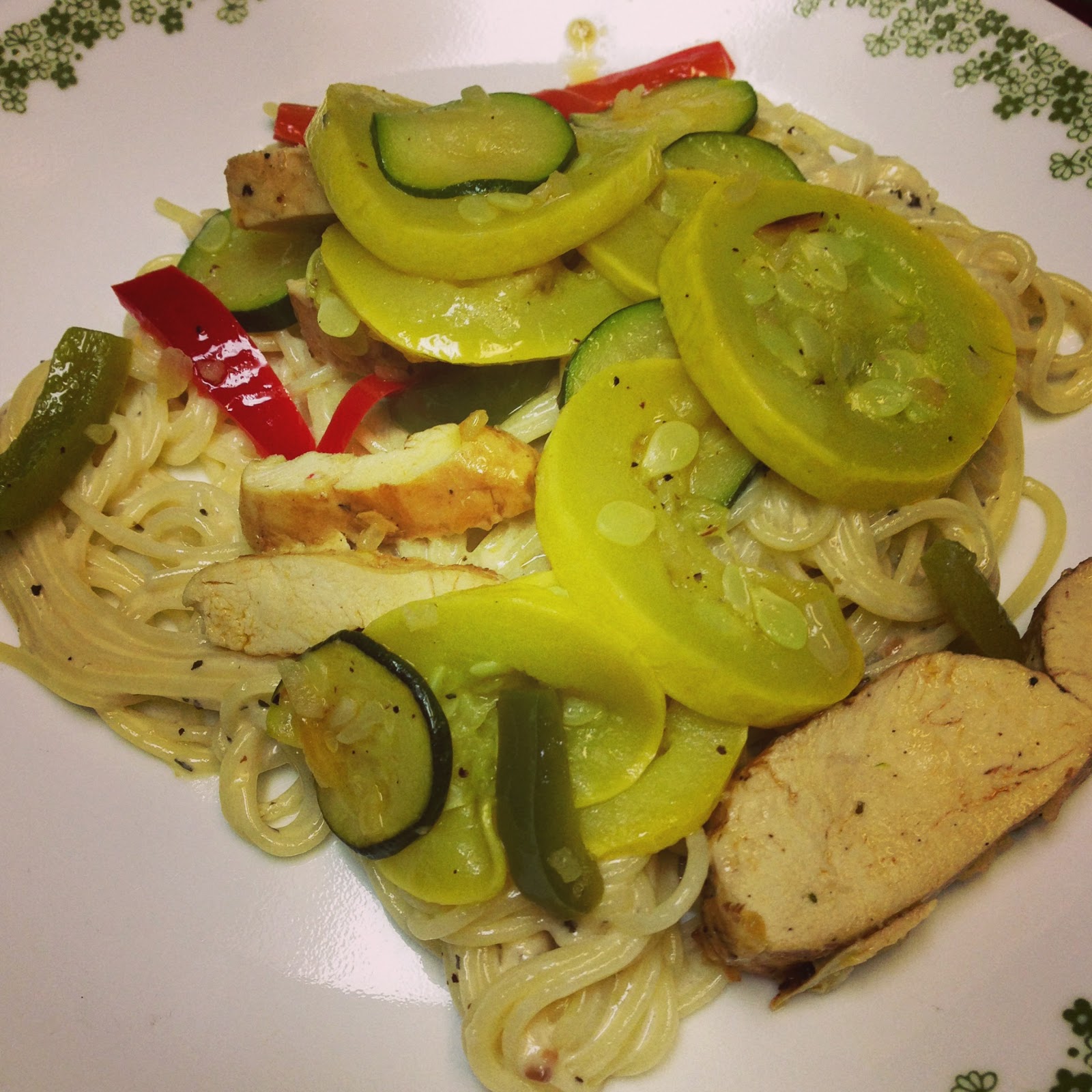 Life in the Sunshine Chicken and Veggie Pasta with Garlic Cream Sauce